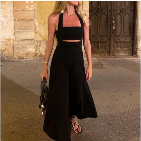 NWT NEW Reformation Sonali Knit Dress in Black Sleeveless Midi Halter